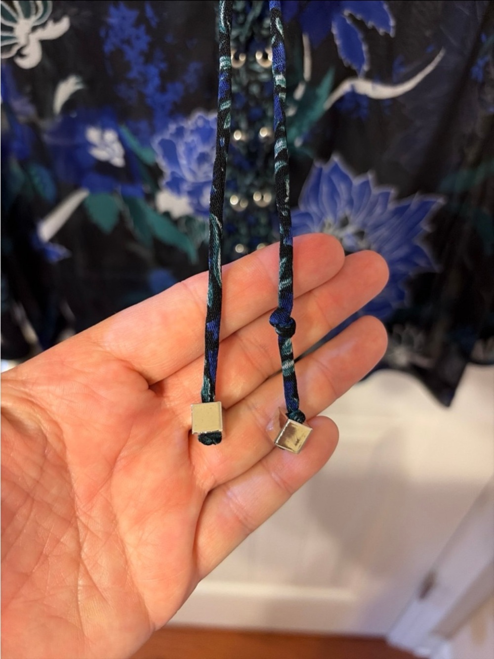 Floral Sheer V-Neck Blouse with Blue & Black Print - Picture 4 of 8